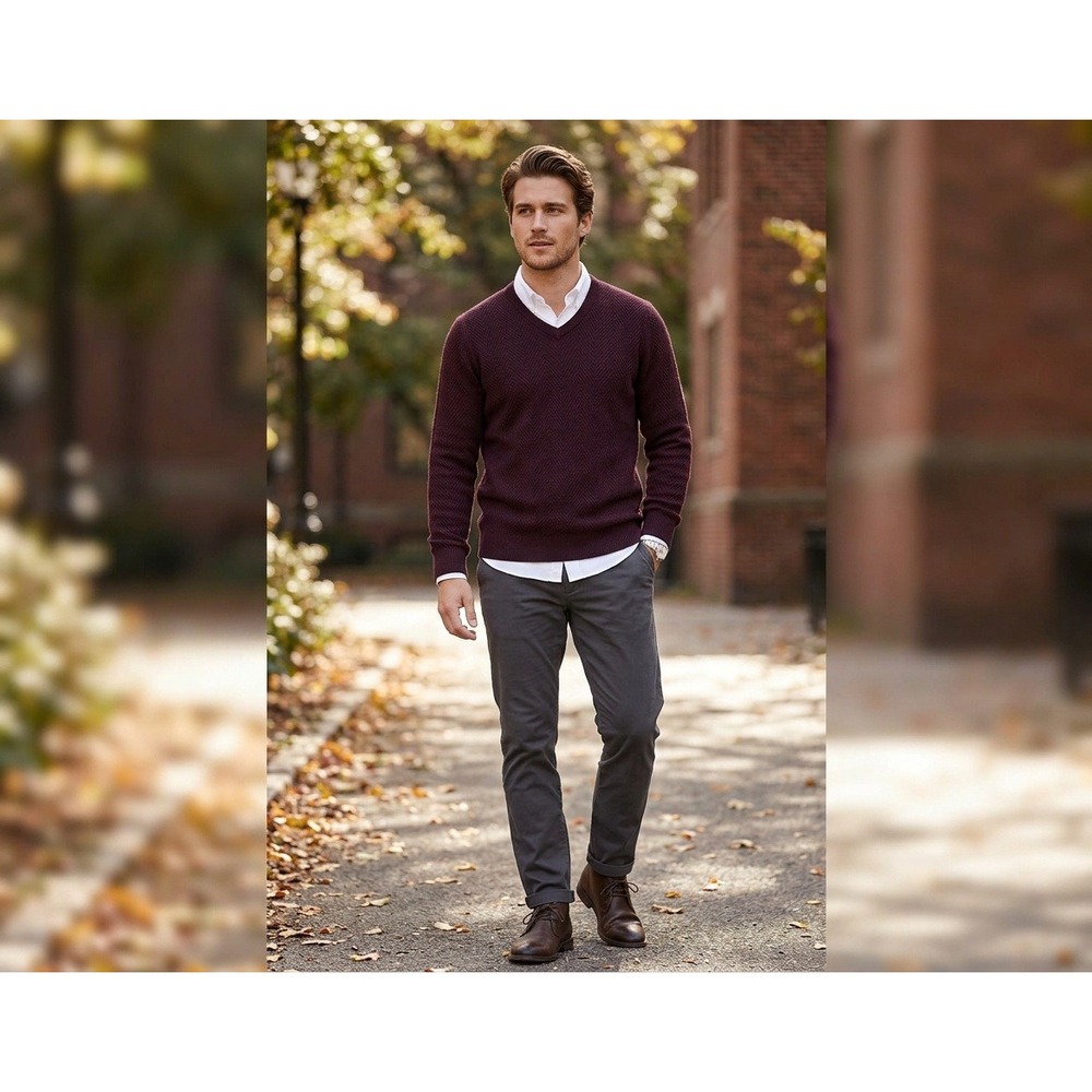 Marc Anthony V-Neck Sweater Mens Large Burgundy Slim Fit Luxury Blend Preppy